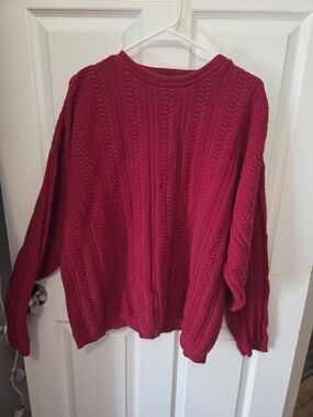 bill blass Red Cable Knit Crewneck Sweater